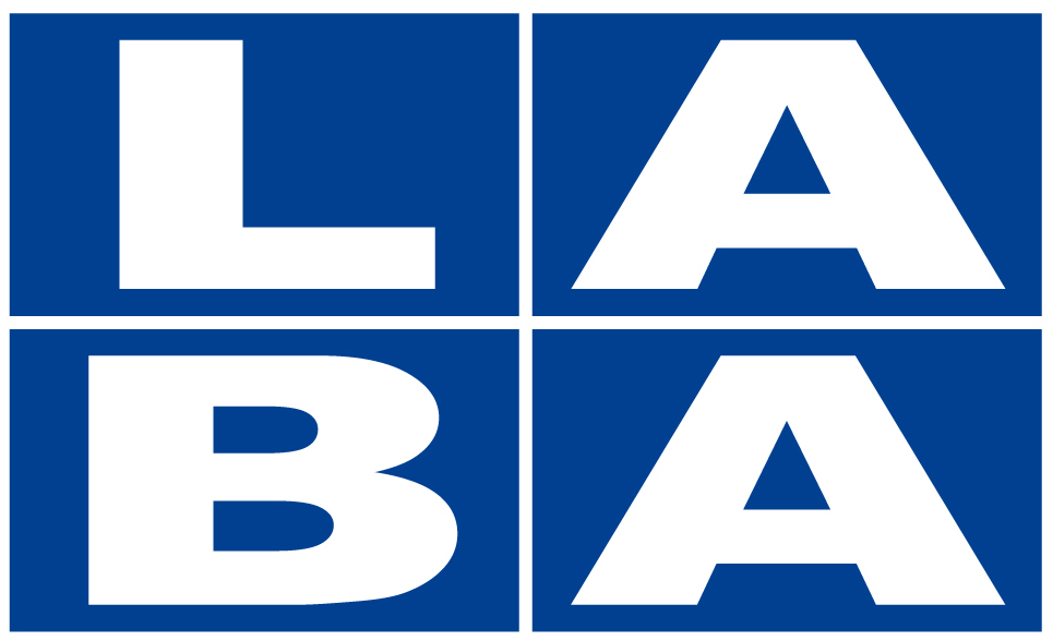 Le LABA logo, showing the four letters arranged in the boxes of a 2x2 grid, white on navy blue.