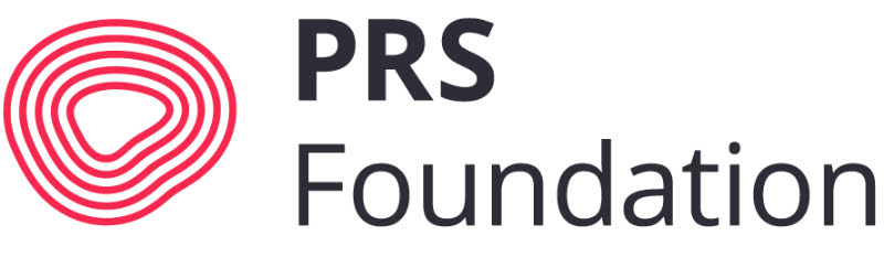 PRS foundation logo - name next to a set of uneven, red, expanding rings - a mini sound wave. 