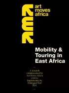 Publication cover: black background with Art Moves Africa logo in bright yellow and white title text.