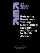 Cover for Retracing Roots and Tracing New Routes: Mobility and Touring in North Africa. Title and logo on a black background.
