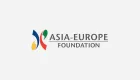 Asia-Europe logo - name next to X of curling ribbons in blue, yellow, red and green.