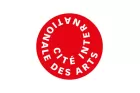 Cité internationale des Arts logo - name arranged spiraling outward within a red circle.