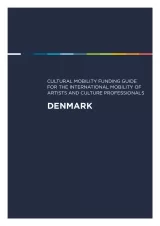 Cover for Denmark Mobility Guide. White title text on a navy background with a thin rainbow strip running across the top.