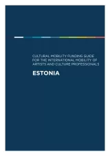 Cover for Estonia Mobility Guide. White title text on a navy background with a thin rainbow strip running across the top.