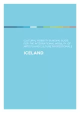 Cover for Iceland Mobility Guide. White title text on a blue background with a thin rainbow strip running across the top.
