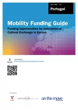 Cover for Portugal Mobility Funding Guide. Title on background of a multicoloured world map.