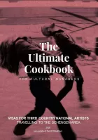 Cover for Ultimate Cookbook for Cultural Managers. Text on background of tinted image of two dancers mid-step with heads thrown back, a little motion blur.
