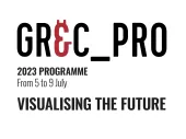 details of the event in back text on a white background: Grec_pro, 2023 programme, from 5 to 7th July, Visualising the future.